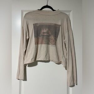 Aerie “Burning Up” Neutral Cropped Graphic Long Sleeve